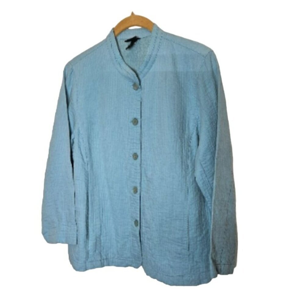 Eileen Fisher Blue Button-Up Jacket Cotton & Viscose Women's Size S‎